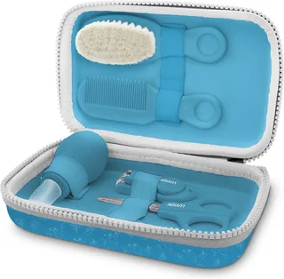 Baby Verzorgingsset - uitgebreide 8 delige geschenkset met baby verzorgingsproducten - Manicureset en nagelset met nagelknipper, nagelvijl en nagelschaartje - Borstel en kam voor de haarverzorging - Neuszuiger - Kraamcadeau Jongen by Luvion in Blue – product photo 2 of 4