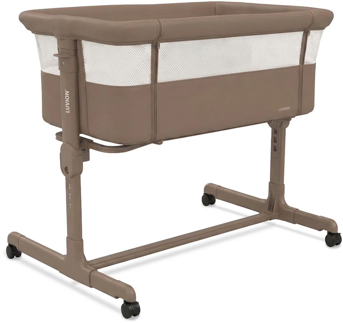 Co Sleeper Mocha Walnut – Aanschuifbedje – Baby Wieg – Co-Sleeper – Verstelbaar – Inclusief Matras fra Luvion i Brun – produktbillede