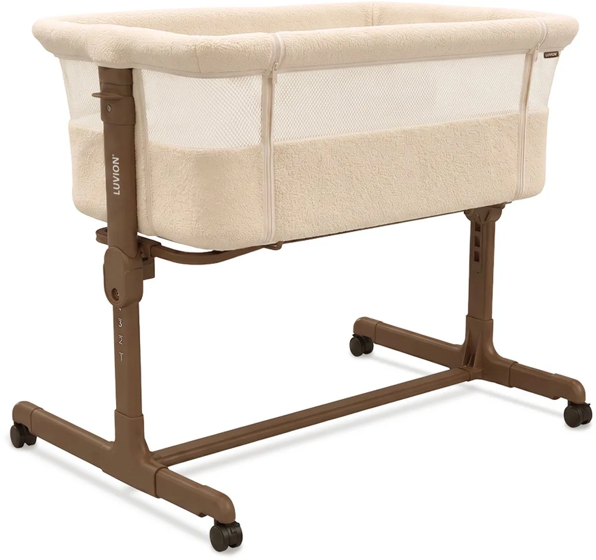 Co Sleeper Teddy Ivory – Aanschuifbedje – Baby Wieg – Co-Sleeper – Teddy Stof – Inclusief Matras van Luvion in Wit – productfoto