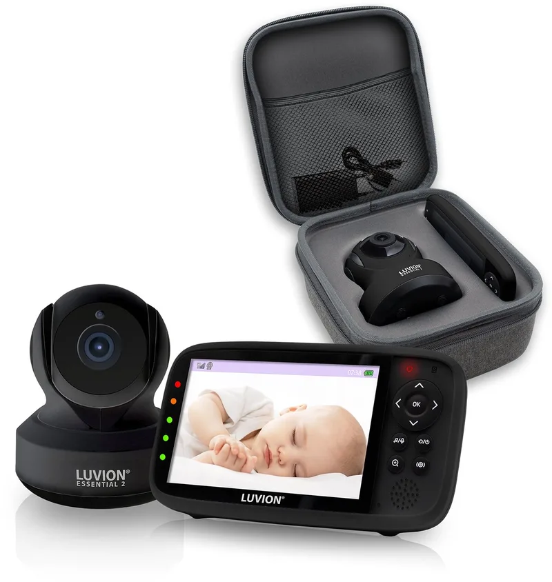 Essential 2 Black Babyfoon + Protection Case – Babyfoon met Camera – Uitbreidbaar tot 4 Baby Camera's van Luvion in Zwart – productfoto