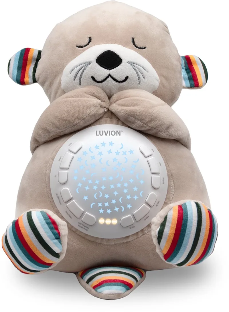 Otter Knuffel - Sterrenhemelprojector - White noise machine voor baby en kind - Interactieve knuffel 30cm met hartslag geluid, slaapliedjes en sterrenhemel projector by Luvion in Beige – product photo
