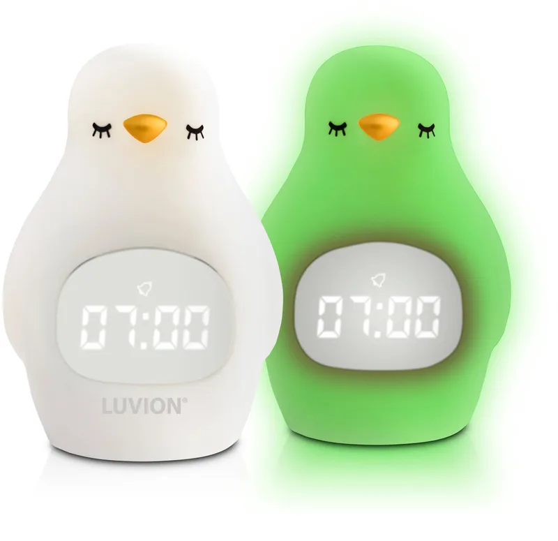 Pinguïn Slaaptrainer - Kinderwekker - Slaapwekker - Met nachtlamp functie en wekker timer - Slaaphulp voor kinderen vanaf de peuter leeftijd - Ook leuk als nachtlampje voor baby's van Luvion in Wit – productfoto