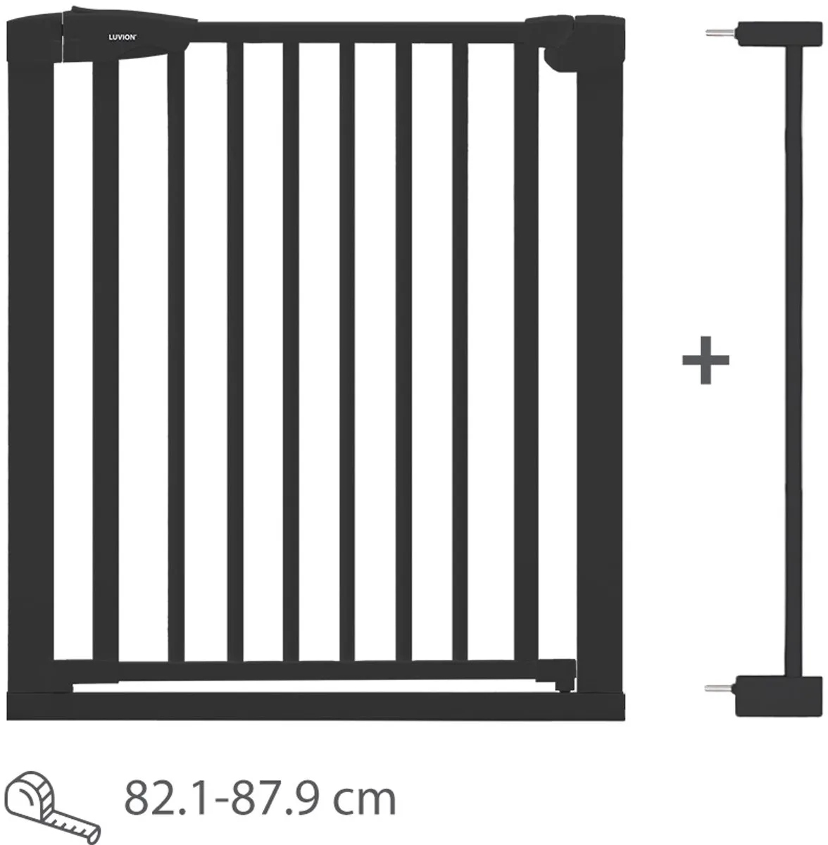 Safety Gate Plus Traphekje – Klembevestiging (Zonder Boren Mogelijk) – 83–87,9 cm från Luvion i Svart – produktbild