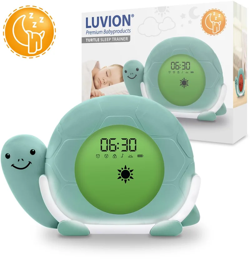 Schildpad Slaaptrainer - Kinderwekker - Slaapwekker - Met nachtlamp, witte ruis en wekker timer - Slaaphulp voor kinderen vanaf de peuter leeftijd - Ook leuk als nachtlampje voor baby's van Luvion in Groen – productfoto