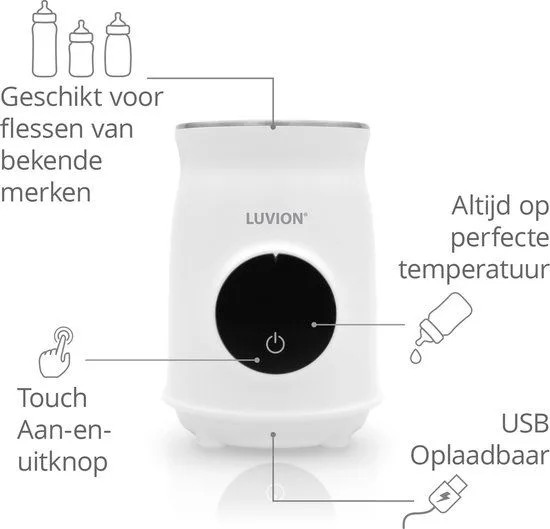 Ultra Draagbare Flessenwarmer voor onderweg én thuis - Geschikt voor o.a. Dr. Brown, Philips Avent, Difrax, Medela, Alvar Baby, NUK, MAM, Hegen, Wetoo en huismerk Kruidvat en Etos babyflessen - Draadloos je baby fles verwarmen von Luvion in Weiß – Produktfoto 4 von 4