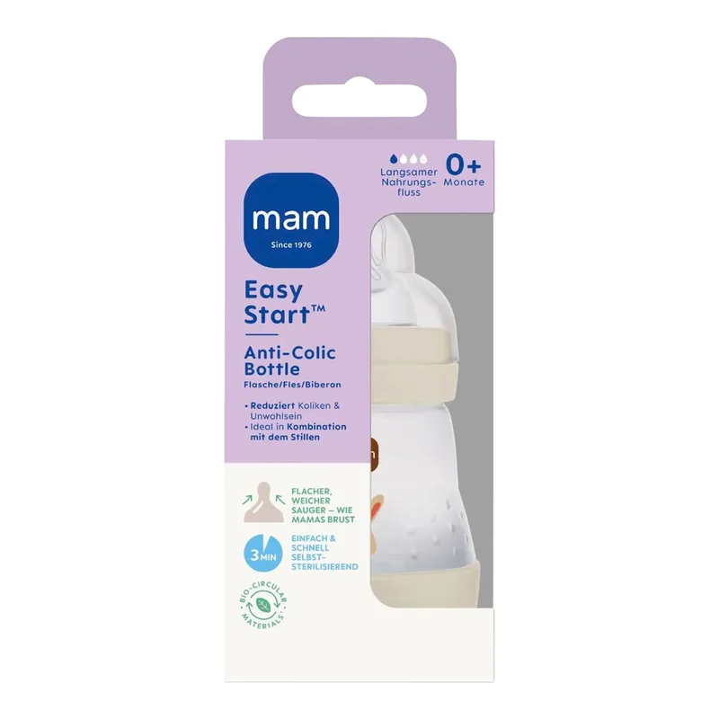 Babyflasche Easy Start matt, Anti-Kolik, 160 ml, ab 0M by MAM in Beige, 7,1 × 17,1 × 7,1 mm – product photo