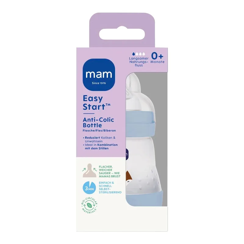 Babyflasche Easy Start matt, Anti-Kolik, 160 ml, ab 0M van MAM in Blauw, 7,1 × 17,1 × 7,1 mm – productfoto