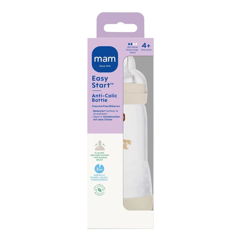 Babyflasche Easy Start matt, Anti-Kolik, 320 ml, ab 4M von MAM in Beige, 7,1 × 23,2 × 7,1 mm – Produktfoto