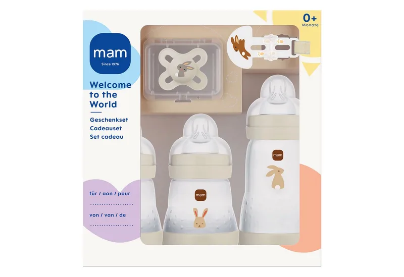 Babyflasche Welcome to the World Set, Geschenk zur Geburt, Baby Geschenkset 5-tlg från MAM – produktbild