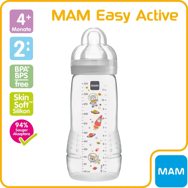Babyfles Easy Active 4+ mnd 330 ml fra MAM i Transparant – produktbillede
