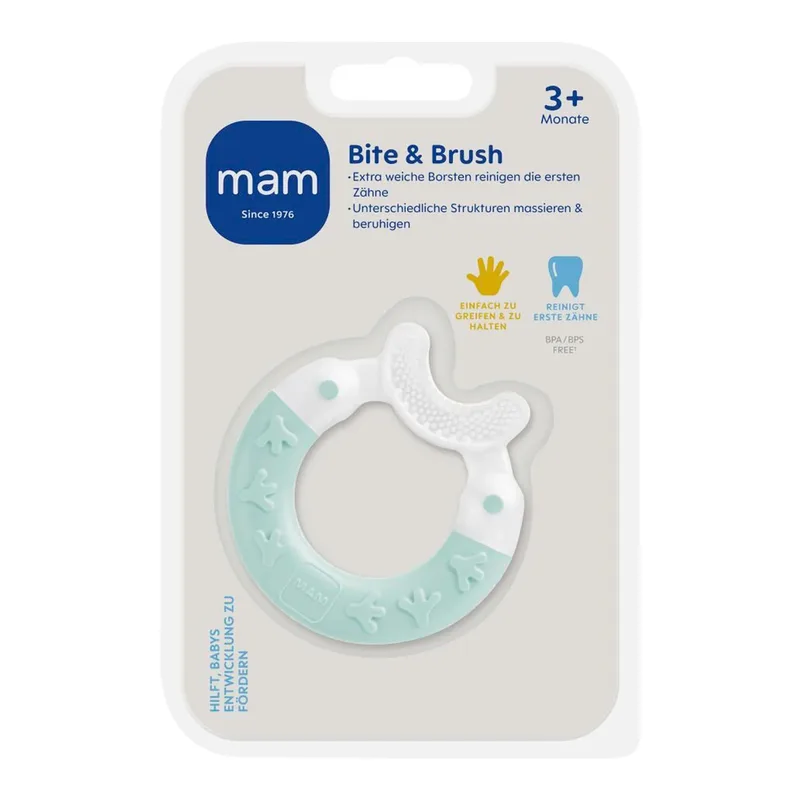 Beißring Bite & Brush van MAM in Tuerkis, 1,3 × 11,7 × 17,5 mm – productfoto
