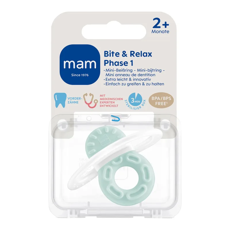 Beißring Bite & Relax Phase 1 ab 2 Monaten van MAM in Lichtblauw, 5 × 7,2 × 11,2 mm – productfoto