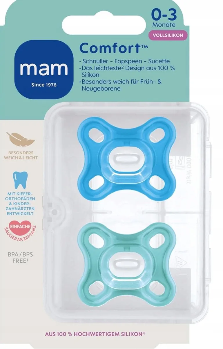 Comfort Siliconen Speen 0+ Maanden (2 stuks) från MAM i Blå – produktbild
