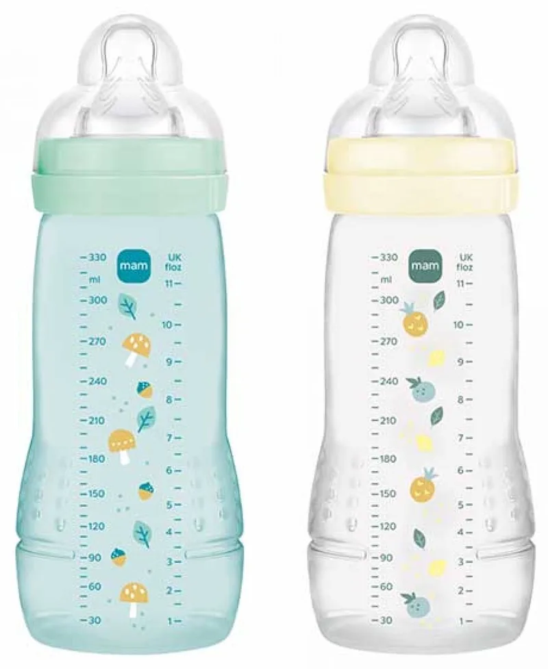 Easy Active 2 Zuigflessen 2e Fase 330 ml 6 Maanden en + Zeer Snelle Doorstroom (Kleur : Parel/Watergroen) van MAM in Parel – productfoto
