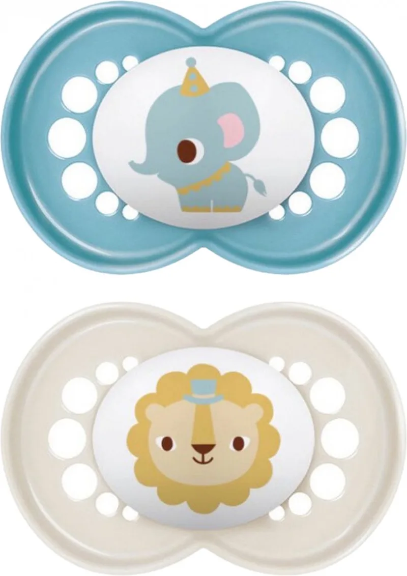 MAM 2 Fopspenen Original Classique 6 Maanden + (Modellen : Groene strepen en blauwe stippen) de MAM en Beige – photo produit