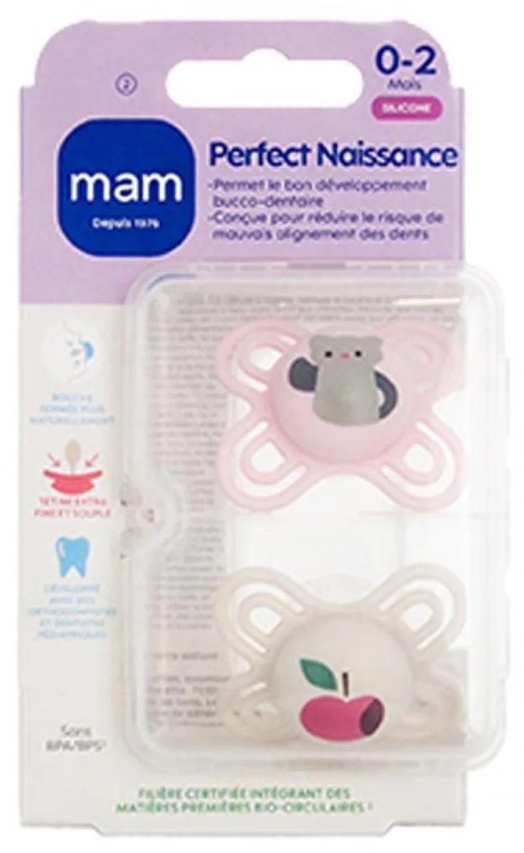 MAM 2 Fopspenen Perfect 0-2 Maanden (Modellen : Kat en appel) by MAM – product photo