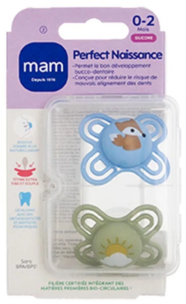 MAM 2 Fopspenen Perfect 0-2 Maanden (Modellen : Vos en zon) de MAM – photo produit
