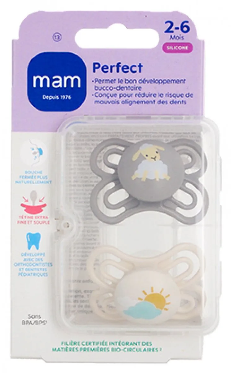 MAM 2 Fopspenen Perfect 2-6 Maanden (Modellen : Mouton et Soleil) de MAM – photo produit