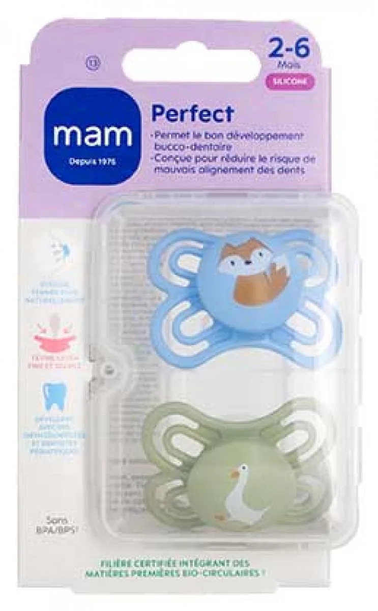 MAM 2 Fopspenen Perfect 2-6 Maanden (Modellen : Vos en gans) van MAM in Lichtgroen – productfoto