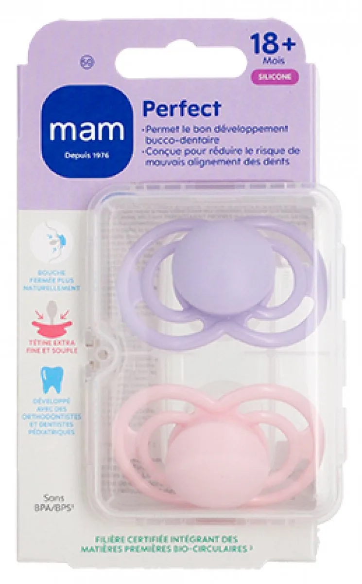 MAM 2 Fopspenen Perfect Tendance 18 Maanden en + (Kleur : Paars en roze) van MAM – productfoto