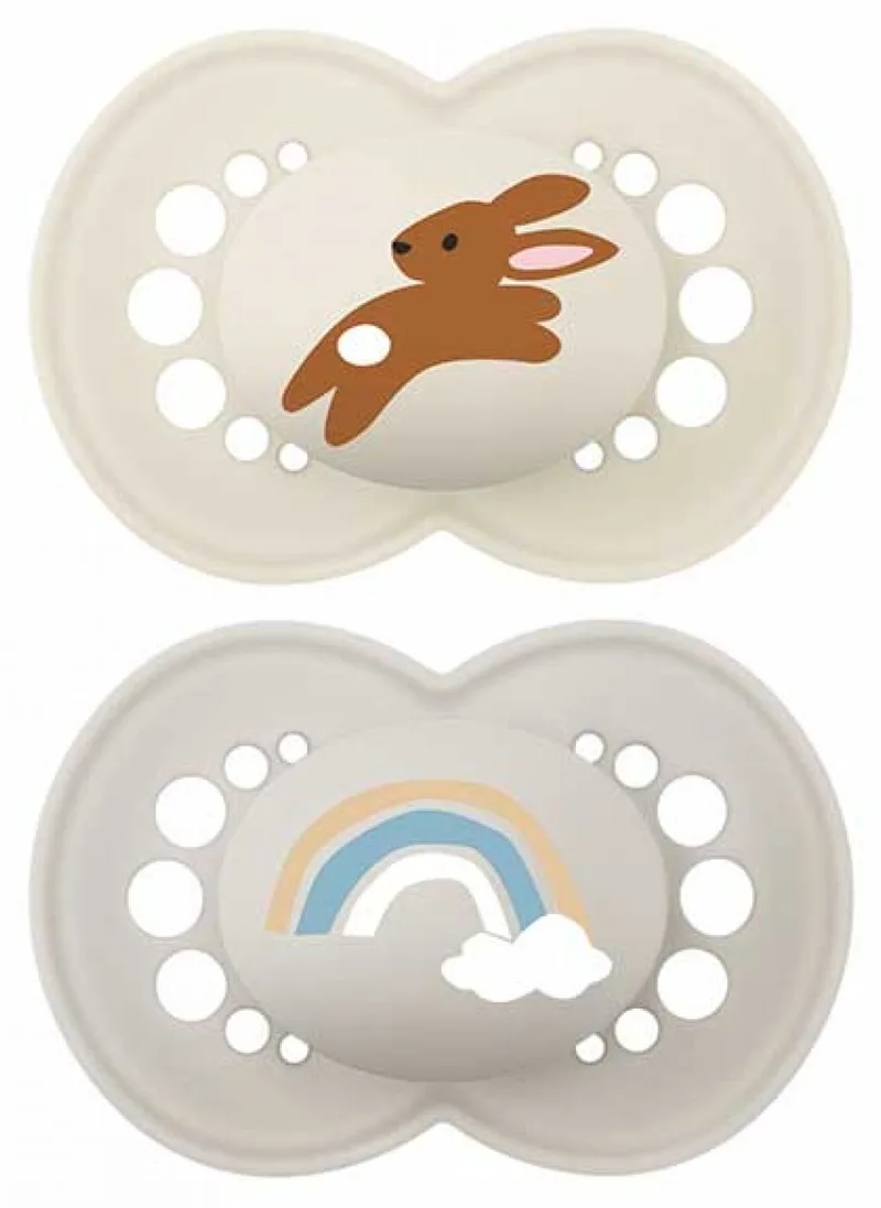 MAM 2 Originele Natuurlijke Fopspenen Vanaf 6 Maanden (Modellen : Konijn en regenboog) van MAM – productfoto