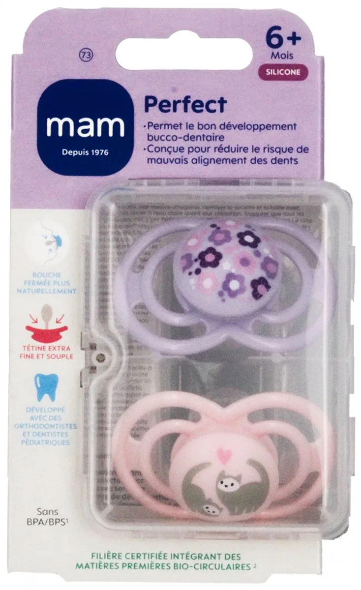 MAM 2 Perfect Dieren Fopspenen vanaf 6 Maanden (Modellen : Bloemen en katten) van MAM – productfoto