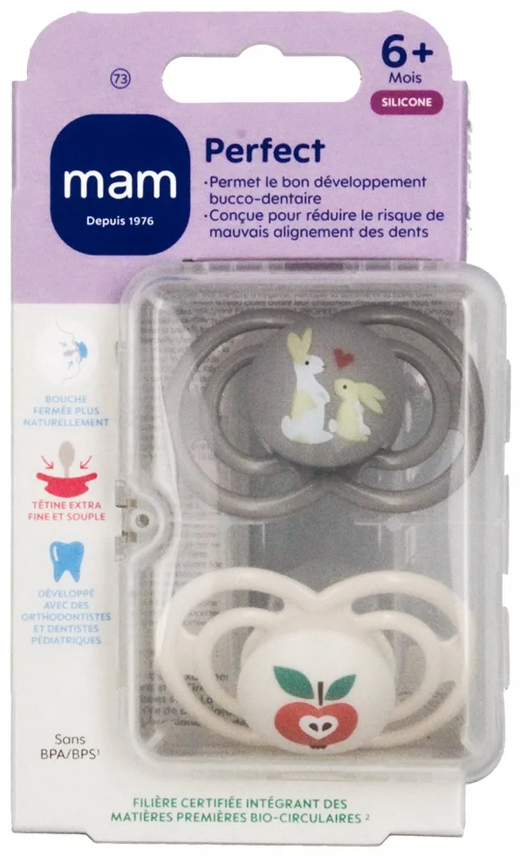 MAM 2 Perfect Dieren Fopspenen vanaf 6 Maanden (Modellen : Konijnen en appels) van MAM – productfoto