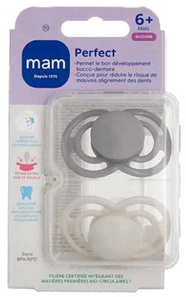 MAM 2 Perfect Tendance Fopspenen 6 Maanden en Ouder (Kleur : Grijs en wit) van MAM – productfoto