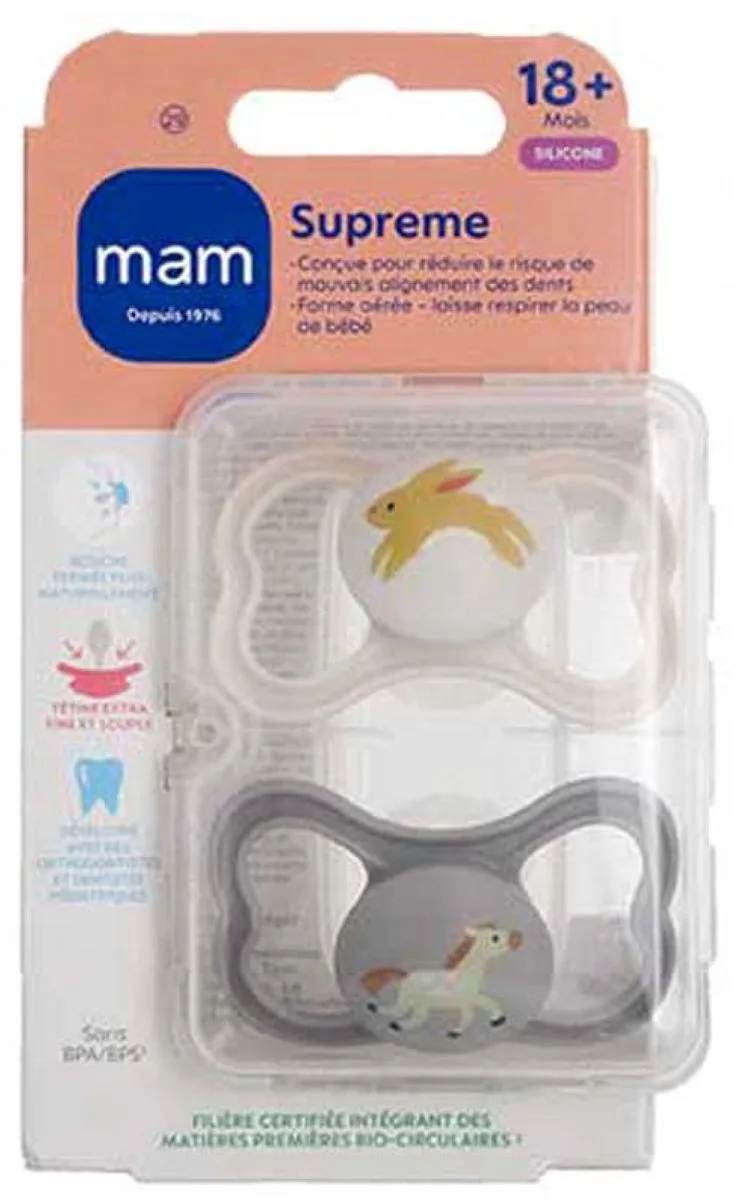 MAM 2 Supreme Fopspenen 18 Maanden en Ouder (Modellen : Konijn en van MAM in Paard – productfoto