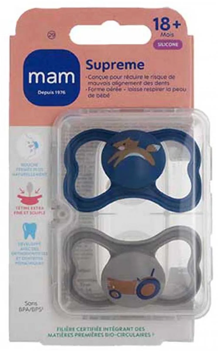 MAM 2 Supreme Fopspenen 18 Maanden en Ouder (Modellen : Vos en trekker) van MAM in Grijs – productfoto