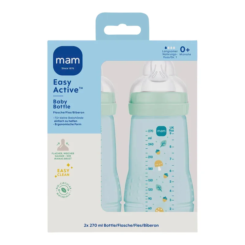 Mam 2er-Pack Babyflaschen Easy Active, Weithals, 270 ml, ab 0M by MAM in Green, 14,3 × 21,1 × 7,1 mm – product photo