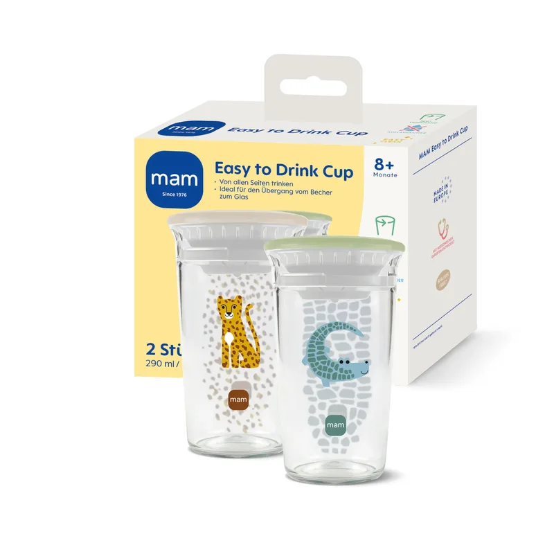 Mam 2er-Pack Easy to Drink Becher, 290 ml de MAM en Vert, Beige, 8,8 × 16,4 × 14,3 mm – photo produit