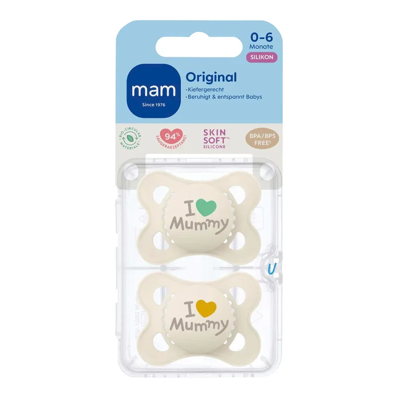 Mam 2er-Pack Schnuller Original Silikon, 0-6M de MAM en Beige, 6,9 × 14,5 × 4,7 mm – photo produit
