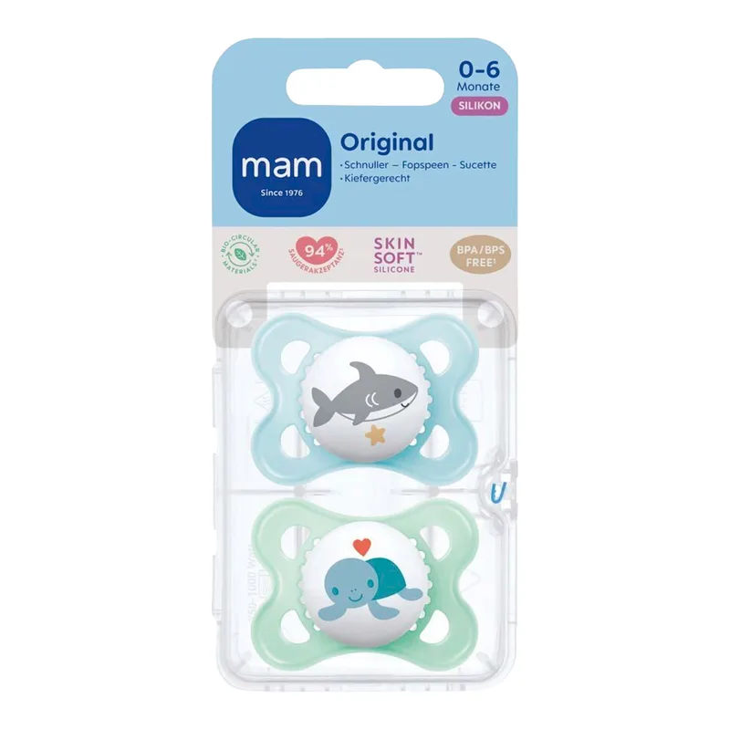 Mam 2er-Pack Schnuller Original Silikon, 0-6M de MAM en Bleu, 4,7 × 6,9 × 14,5 mm – photo produit 3 sur 3