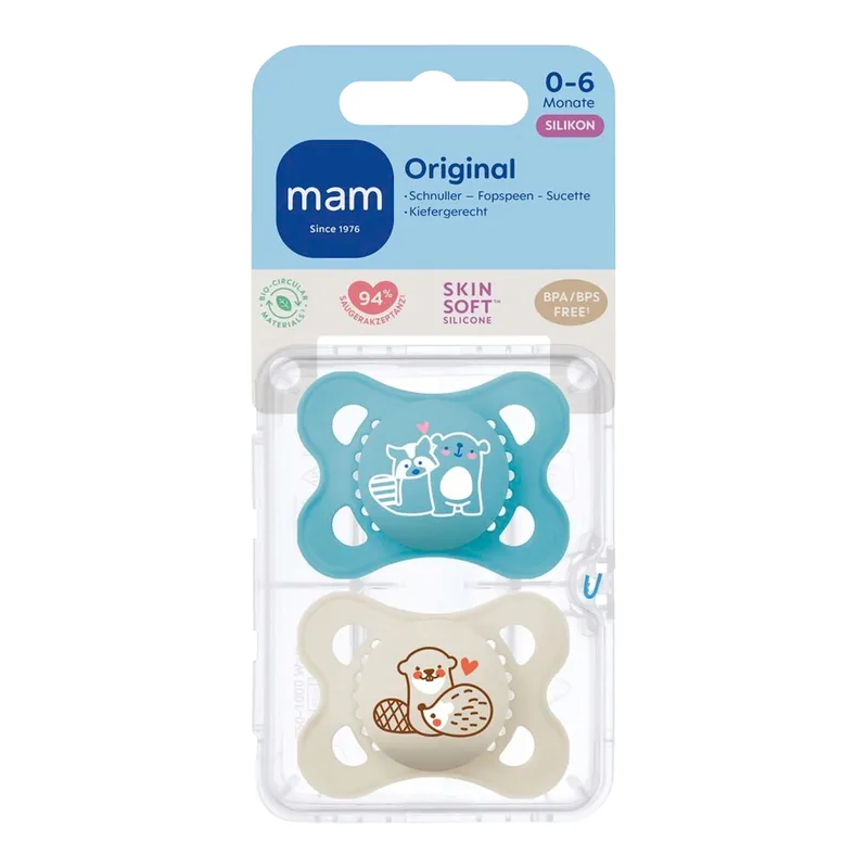 Mam 2er-Pack Schnuller Original Silikon, 0-6M de MAM en Multicolore, 4,7 × 6 × 14,5 mm – photo produit 2 sur 2