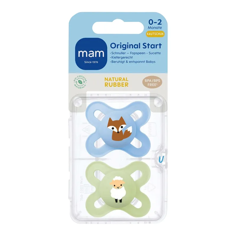 Mam 2er-Pack Schnuller Original Start Latex, 0-2M van MAM in Meerkleurig, 6,9 × 14,5 × 4,7 mm – productfoto