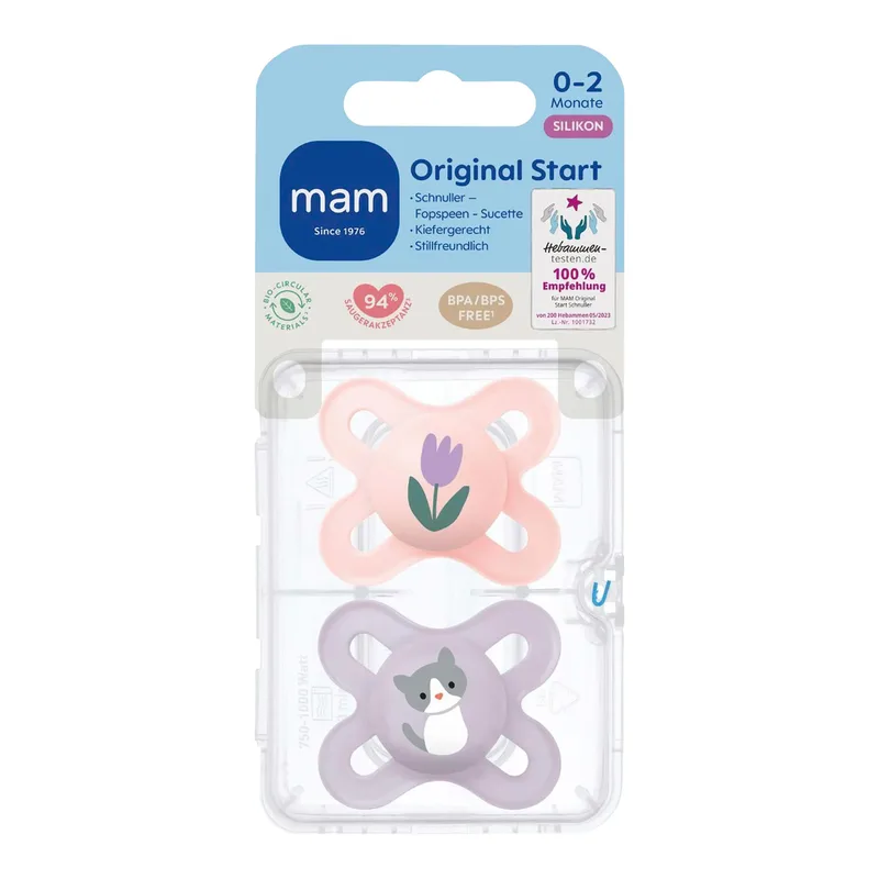 Mam 2er-Pack Schnuller Original Start Silikon, 0-2M de MAM en Multicolore, 6,9 × 14,5 × 4,7 mm – photo produit