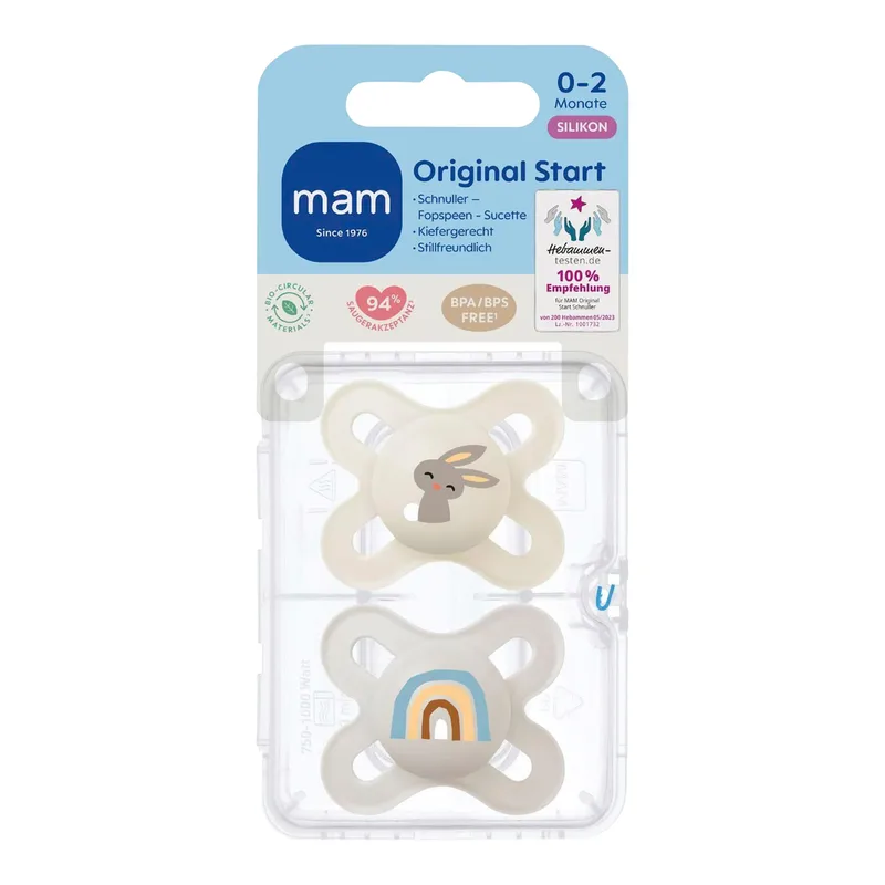 Mam 2er-Pack Schnuller Original Start Silikon, 0-2M de MAM en Multicolore, 6,9 × 14,5 × 4,7 mm – photo produit