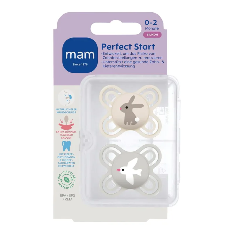 Mam 2er-Pack Schnuller Perfect Start Silikon, 0-2M de MAM en Multicolore, 8,9 × 14,5 × 4,7 mm – photo produit