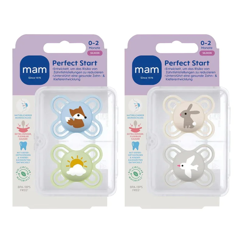 Mam 4er-Pack Schnuller Perfect Start Silikon, 0-2 M de MAM en Multicolore, 17,8 × 14,5 × 9,5 mm – photo produit