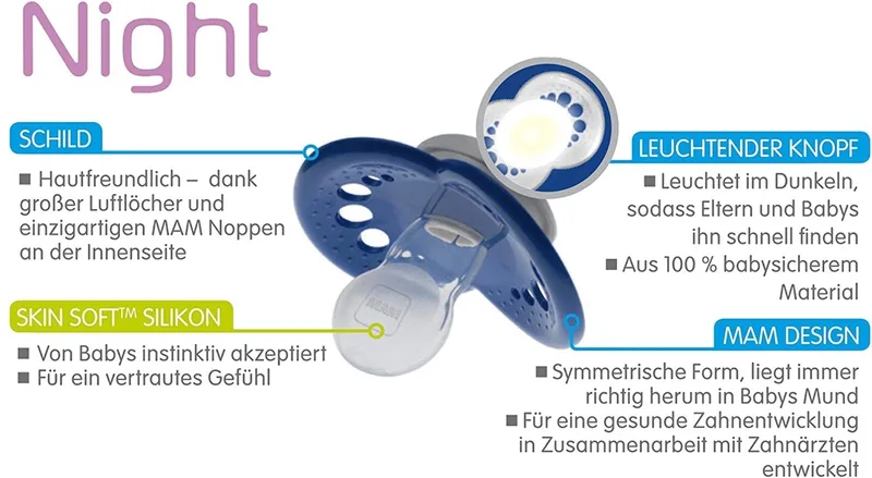 Nacht & Dag Siliconen Speen Set van 4 (16+ Maanden) de MAM – photo produit