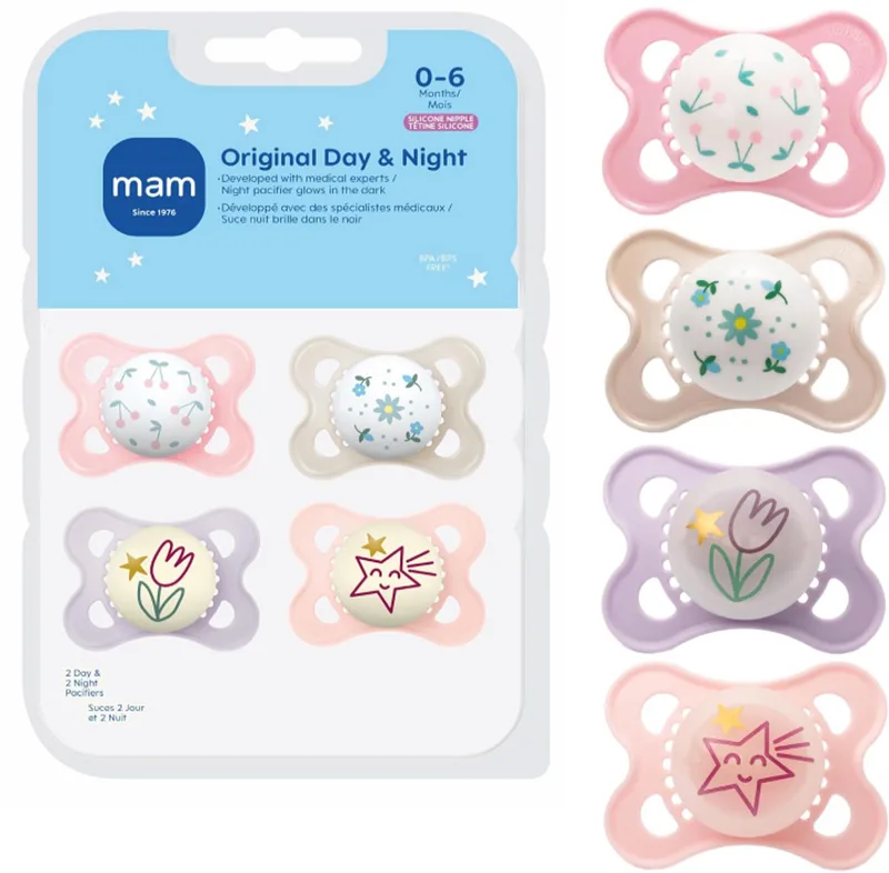 Original Fopspeen 0-6 Maanden – Glow in the Dark – Siliconen Speen – BPA-vrij – 4 Stuk van MAM – productfoto