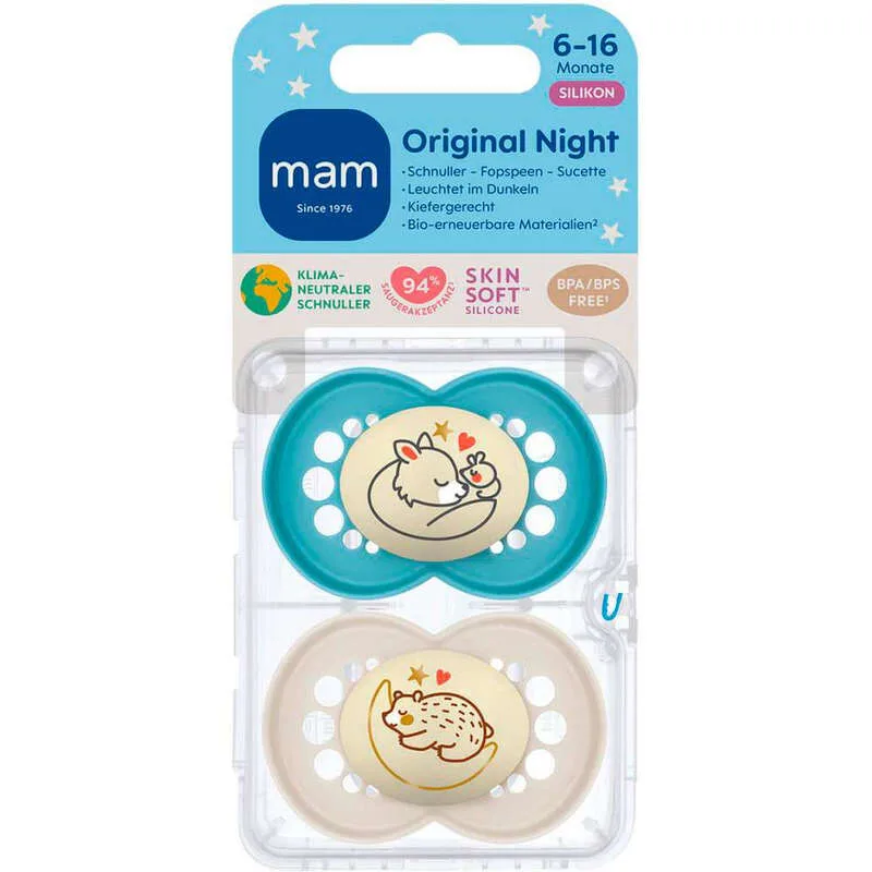 Original Nacht-Silikon-Schnuller (6-16 Monate) 2 Stück von MAM – Produktfoto