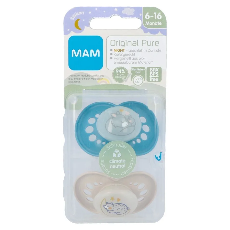 Original Night Fopspeen 6-16m Blue 2 Stuks van MAM – productfoto