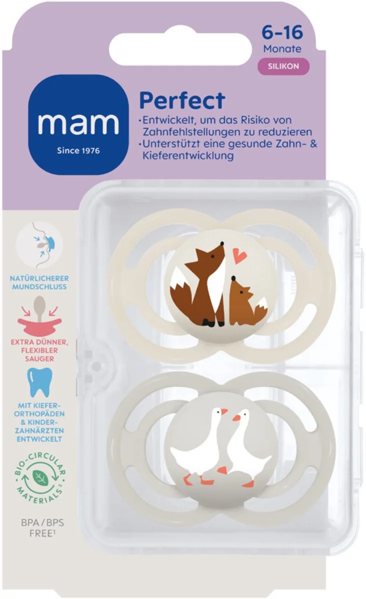 Perfect Silikon Fopspeen 6-16 mnd 2 stuks by MAM in Beige – product photo