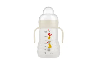 Trinklernbecher Trainer+ Cup 220ml 4m+ Baby Trinklernflasche mit Griffen, Silikonsauger, Mit 2 verschiedenen Trinkaufsätzen für zweistufiges Lernen by MAM in Beige – product photo 2 of 3