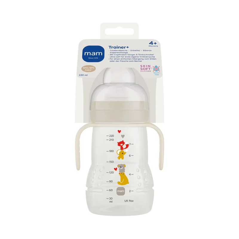 Trinklernflasche mit Griffen Trainer+, 220ml, ab 4M de MAM en 7,5 × 9,5 × 21,5 mm – photo produit