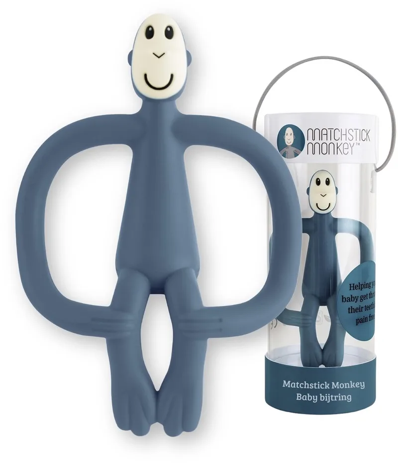 Bijtring Baby - Baby Speelgoed voor Doorkomende Tandjes - Zachte Premium Siliconen Bijtring met Texturen voor Tandvleesmassage en aanbrengen van Tandgel - Idee voor Babyshower Cadeau vanaf 3 Maanden van Matchstick Monkey in Airforce Blue – productfoto