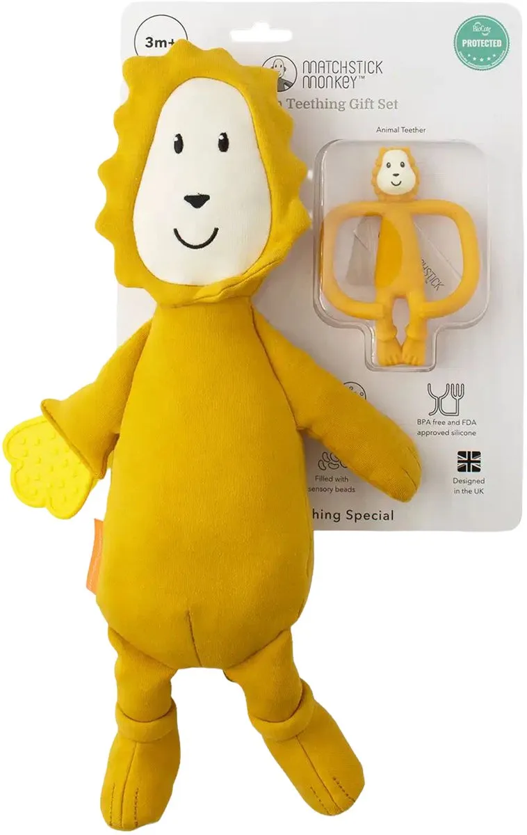Giftset Knuffel en Bijtring - Leeuw by Matchstick Monkey in Yellow – product photo