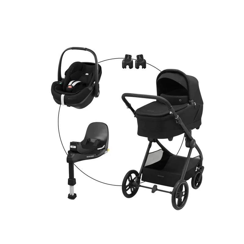 Kombikinderwagen Oxford+ inkl. Babyschale Pebble 360 Pro 2 und Isofix-Basis FamilyFix 360 de Maxi-Cosi en Noir – photo produit